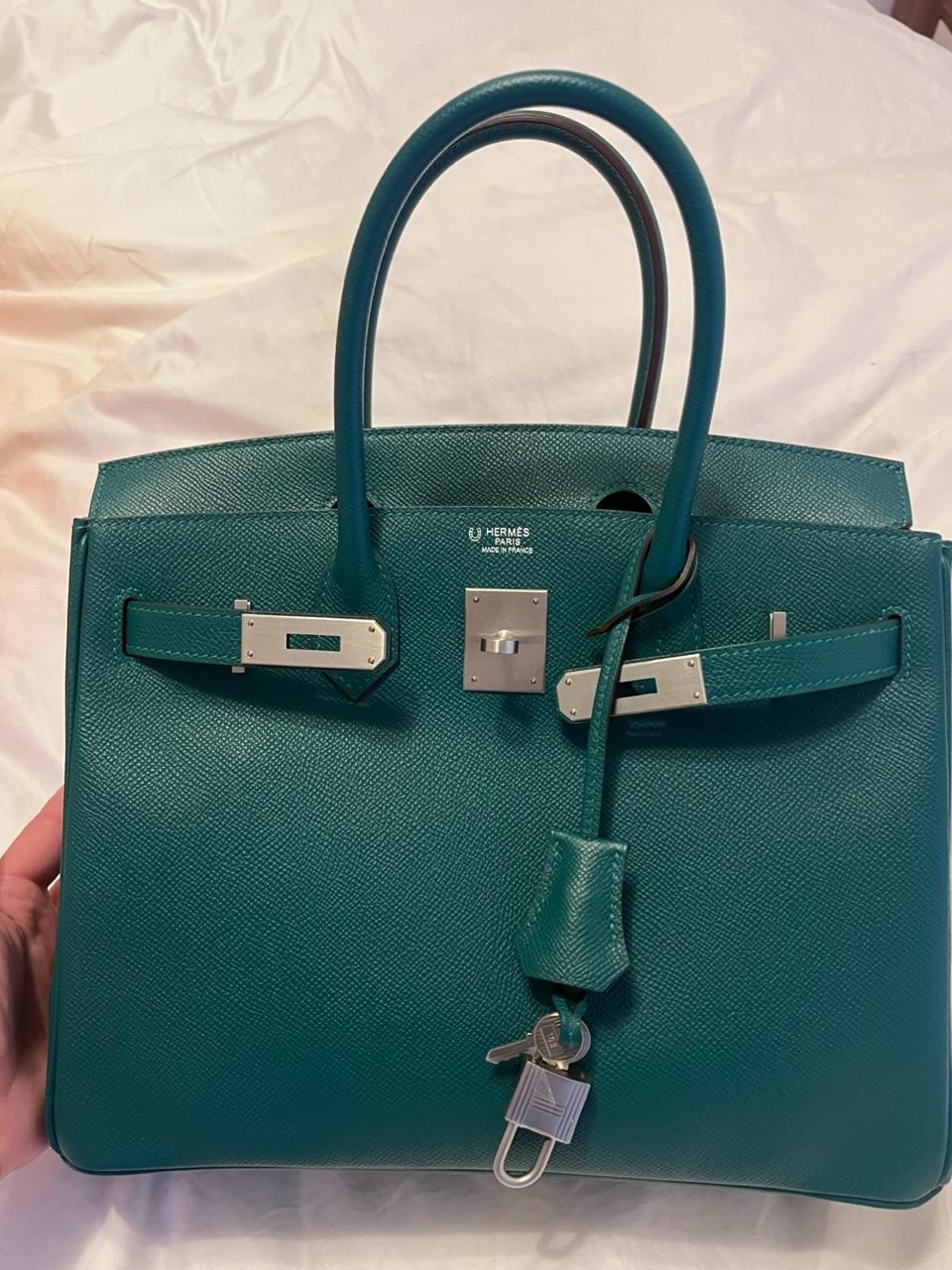 Hermes HSS  Birkin 30 in Malachite and Anenmone Epsom Leather with Brushed Palladium Hardware