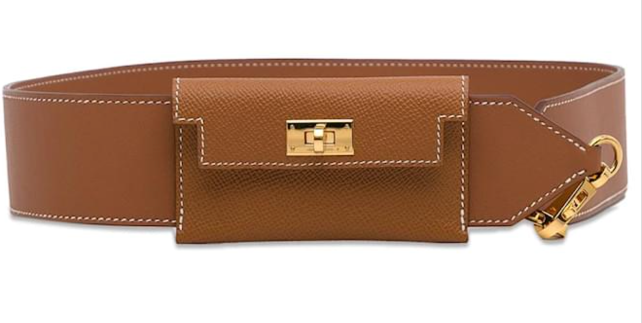 Hermés Gold Leather Kelly Pocket Bag Strap with Gold Hardware
