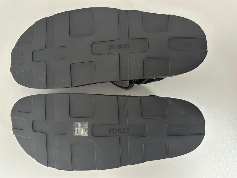 Hermes Black Leather and Rubber Galaxy Sandals