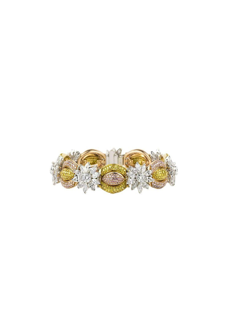 18ct white gold, white, yellow & pink fancy diamond bracelet