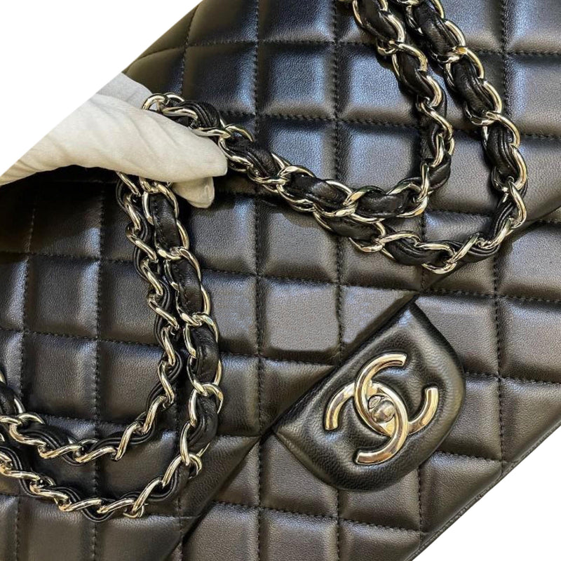 Black Lambskin Maxi Double Flap