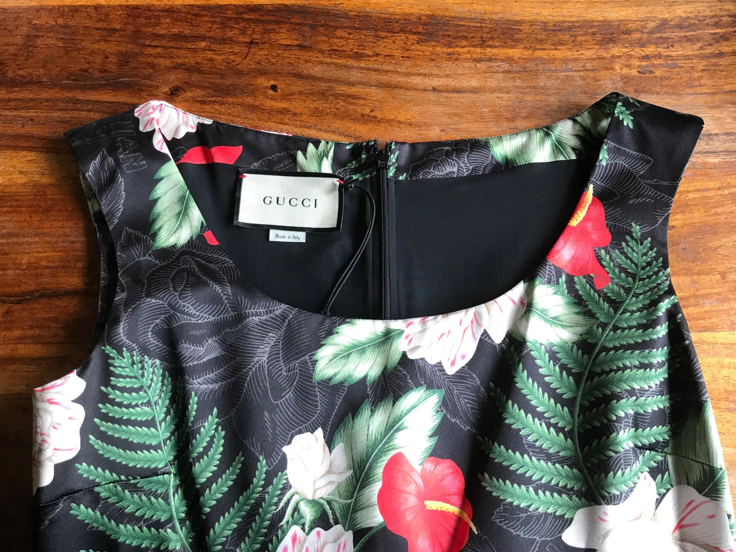 Hawaiin Printed Black Silk Sleeveless Dress