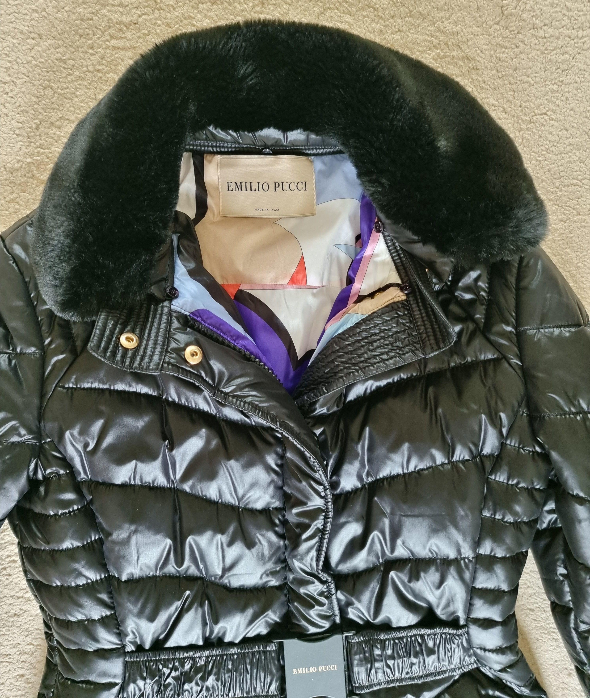black nylon & faux-fur padded jacket