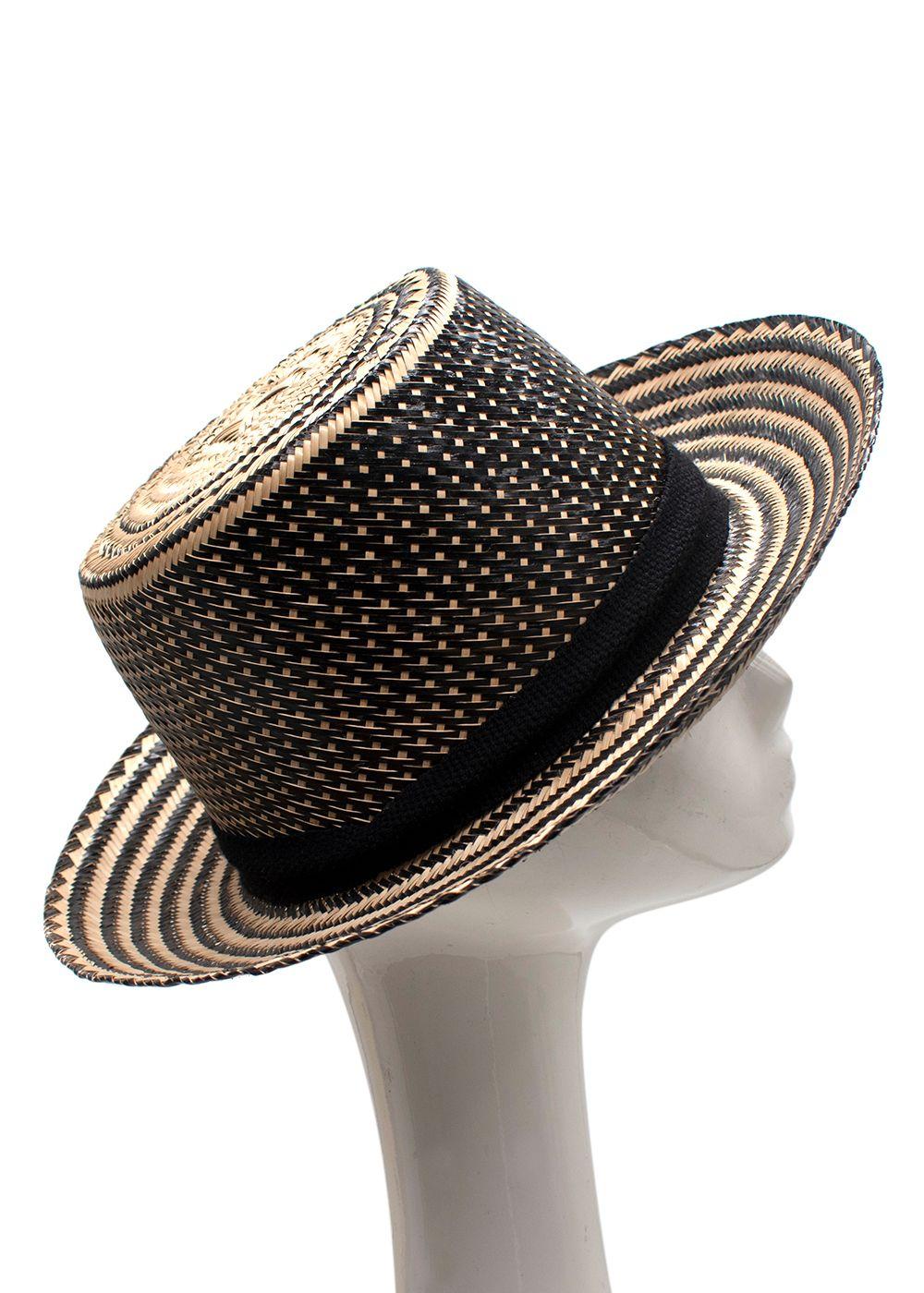 Yosuzi Striped Pom Pom Straw Fedora Hat