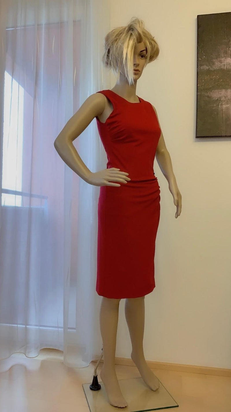 Escada red dress with black bead and sequin detail