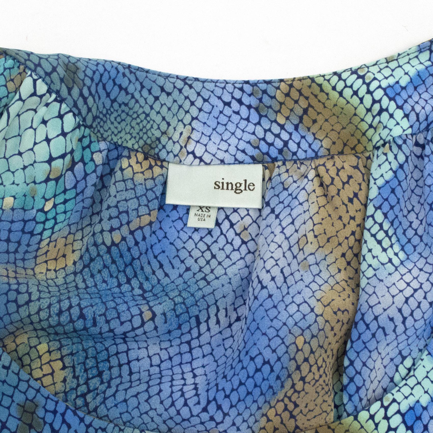 Single Aqua Blue Print Silk Top
