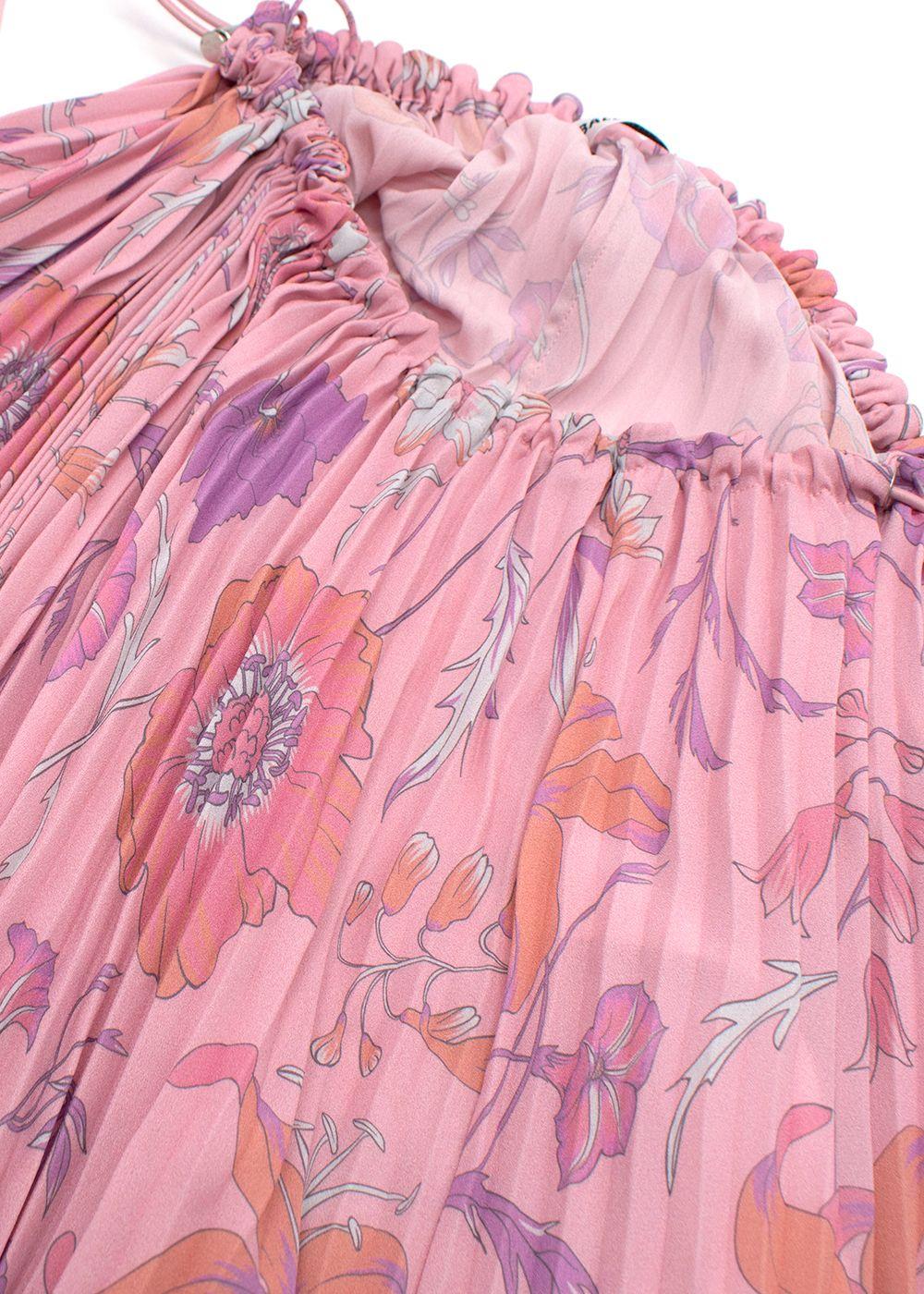 Balenciaga Pink Floral Pleated Skirt with Drawstring Waist Detail