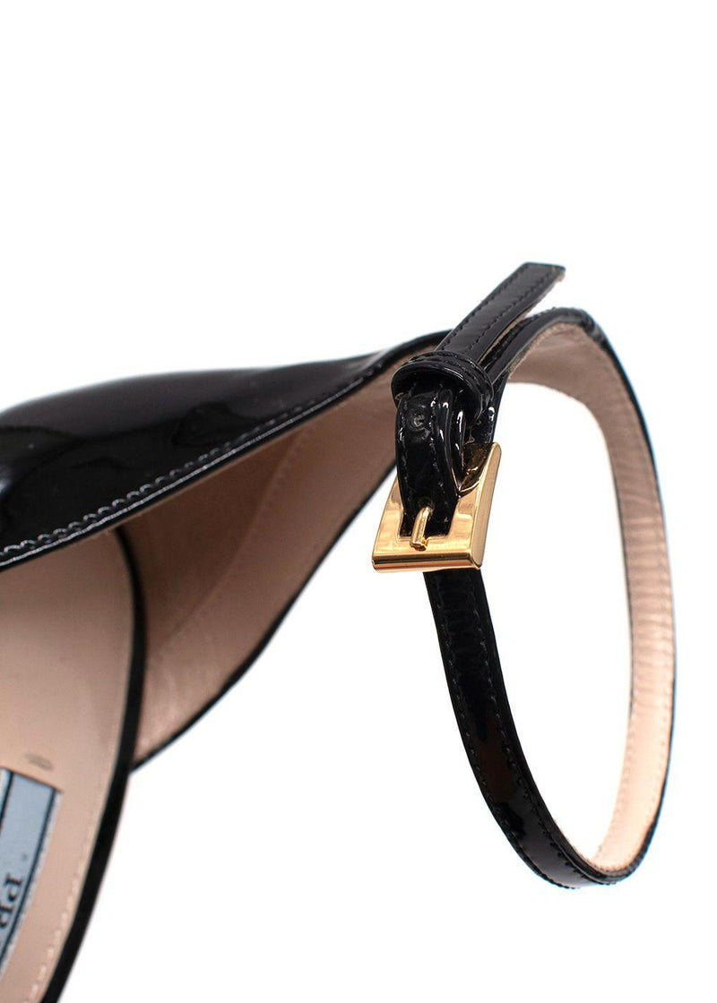 Prada Black Patent Leather Cross Over Heels