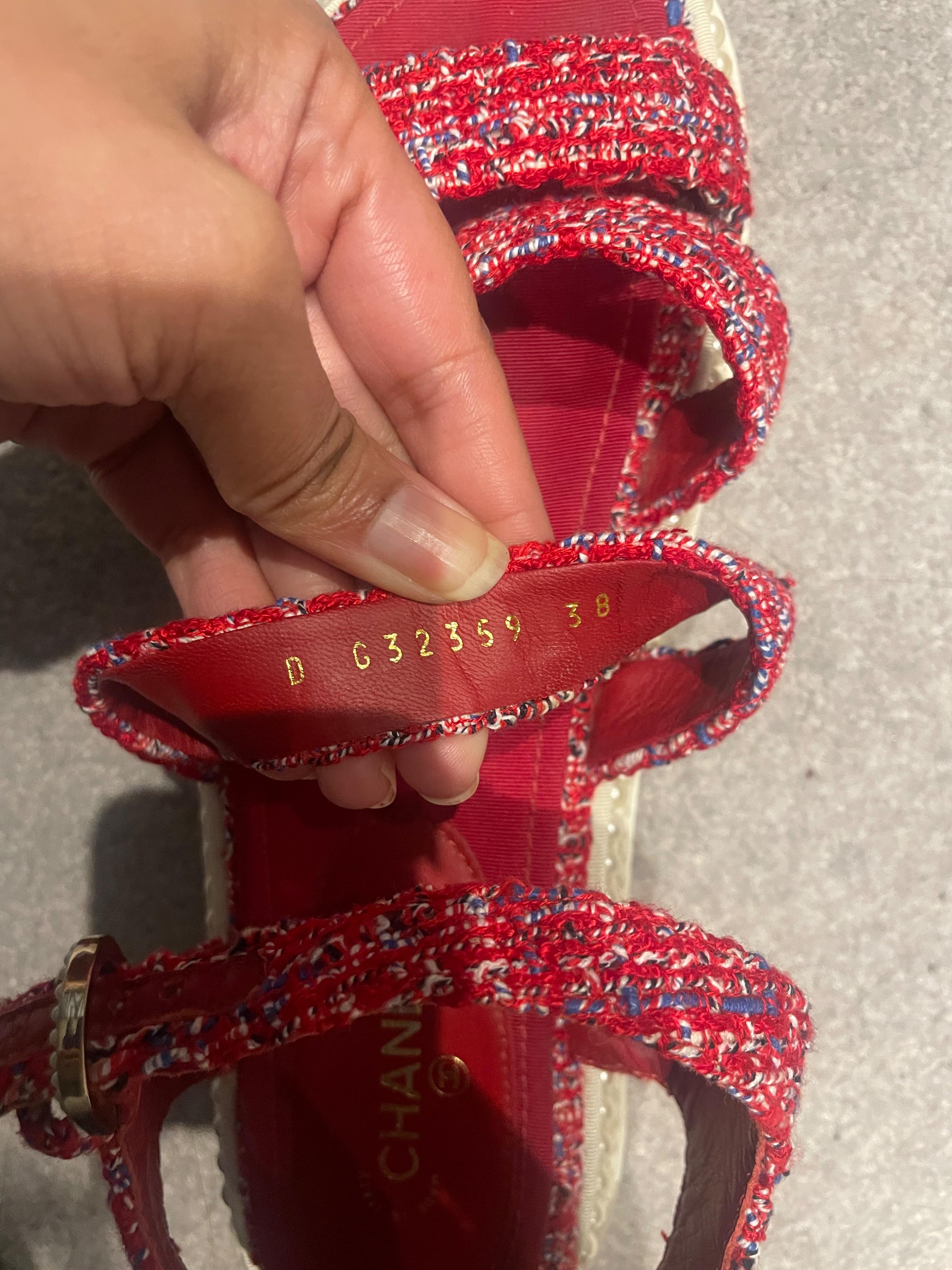 Chanel Red Tweed and Pearl Dad Sandals