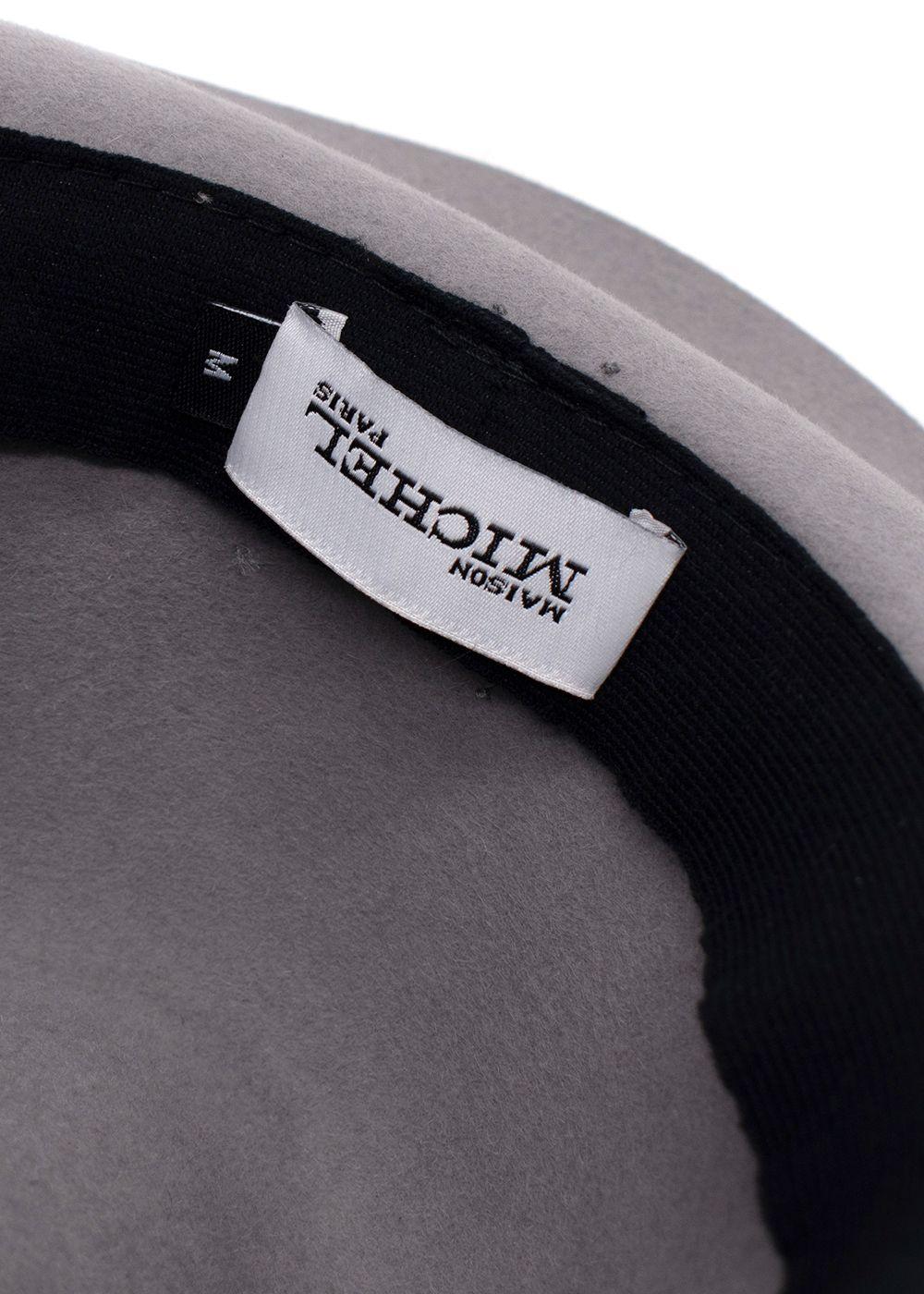 Maison Michel Paris Grey Fedora Hat With Black Ribbon Detail