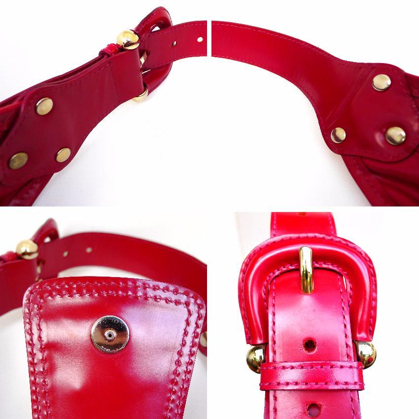Burberry Red Quilted Fabric Patent Leather Hobo Shoulder Bag