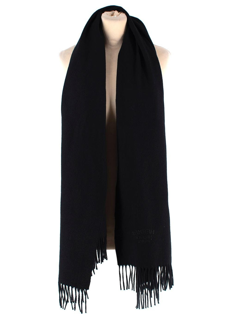 Hermes Black Cashmere Tassel Scarf