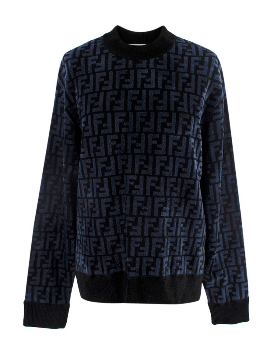 Fendi Blue Embossed Crewneck Jumper