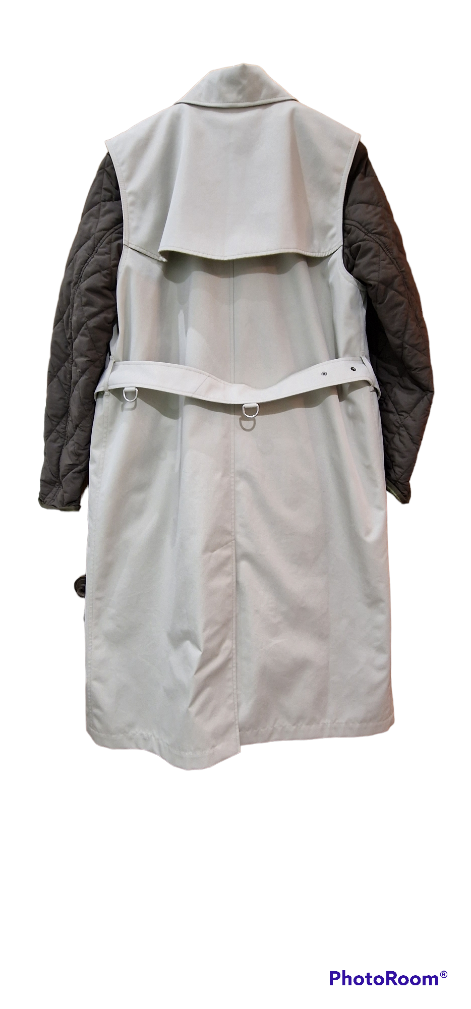 stone gabardine quilted sleeve trench coat