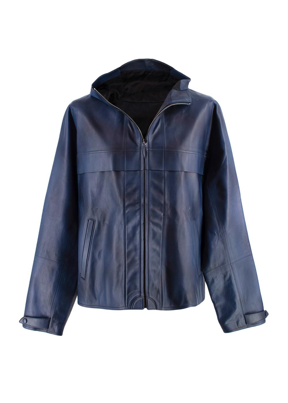 Berluti Blue Venezia Leather Hooded leather jacket