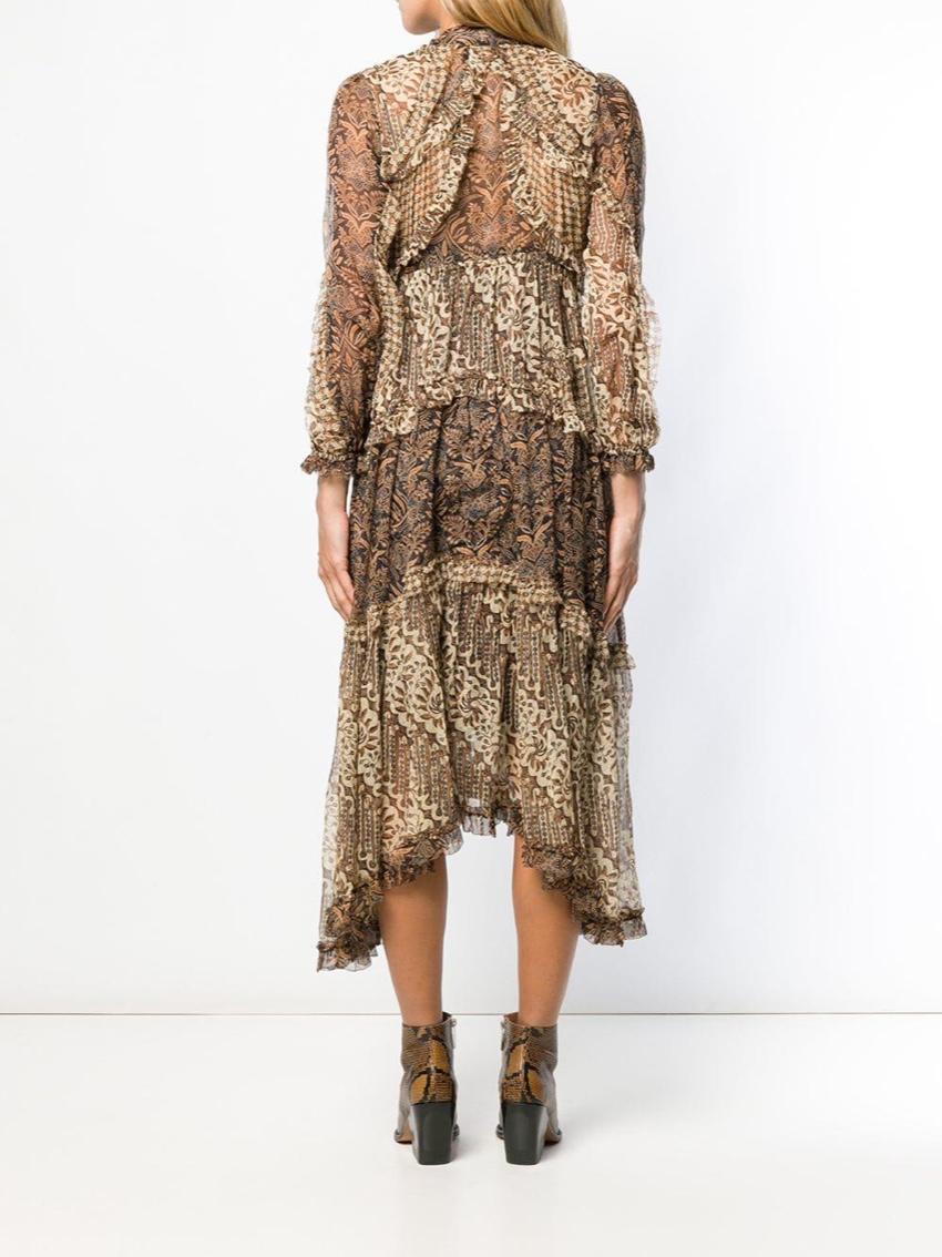 Zimmermann brown printed silk-georgette midi dress