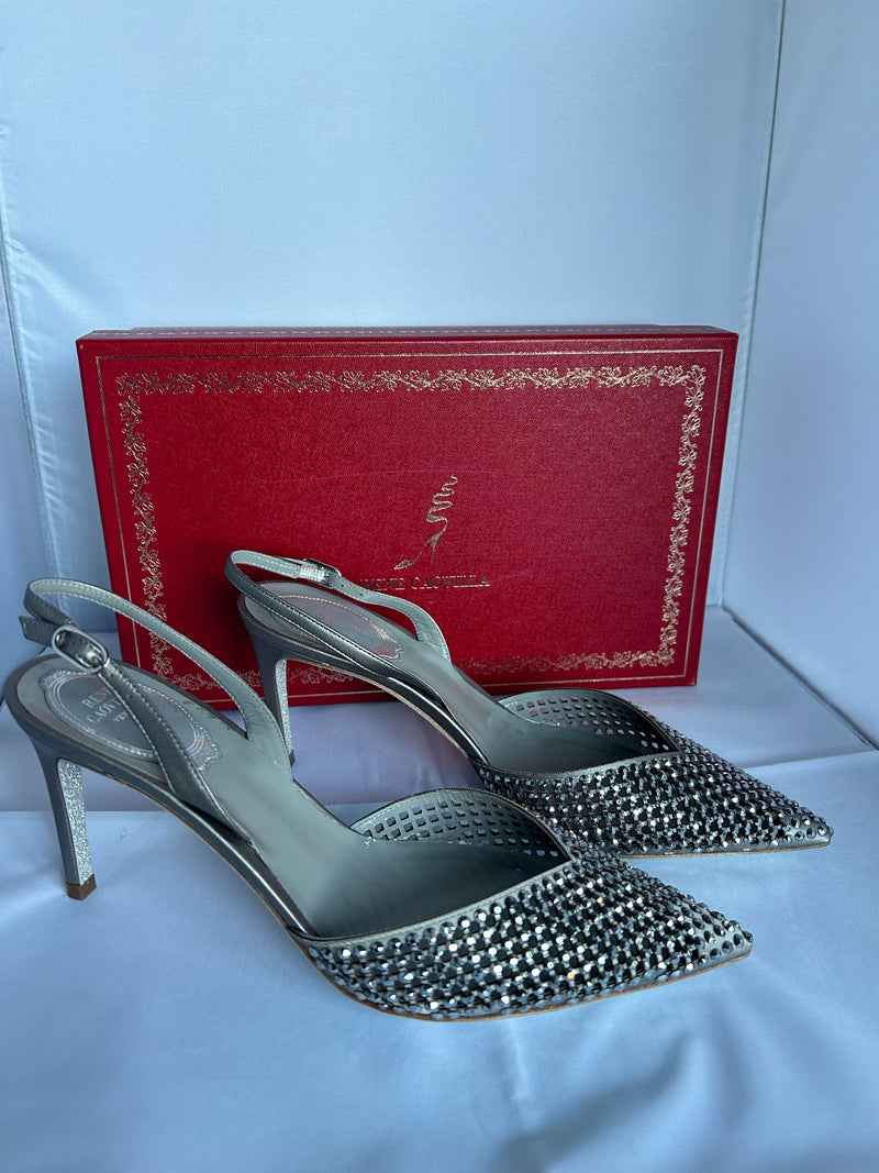 Rene Caovilla Silver Crystal Embellished Pumps