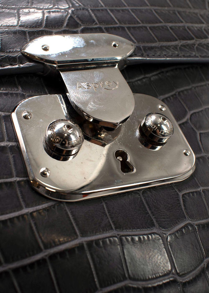 Asprey Grey Crocodile Leather Private Collection Handbag
