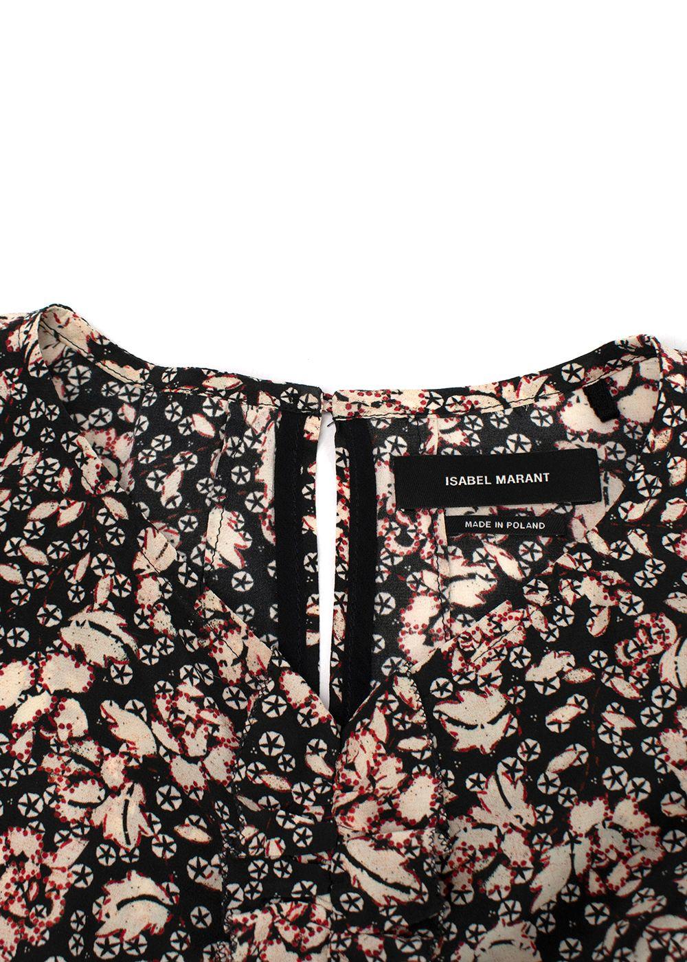 Isabel Marant Black Floral Puff Sleeve Silk Blouse