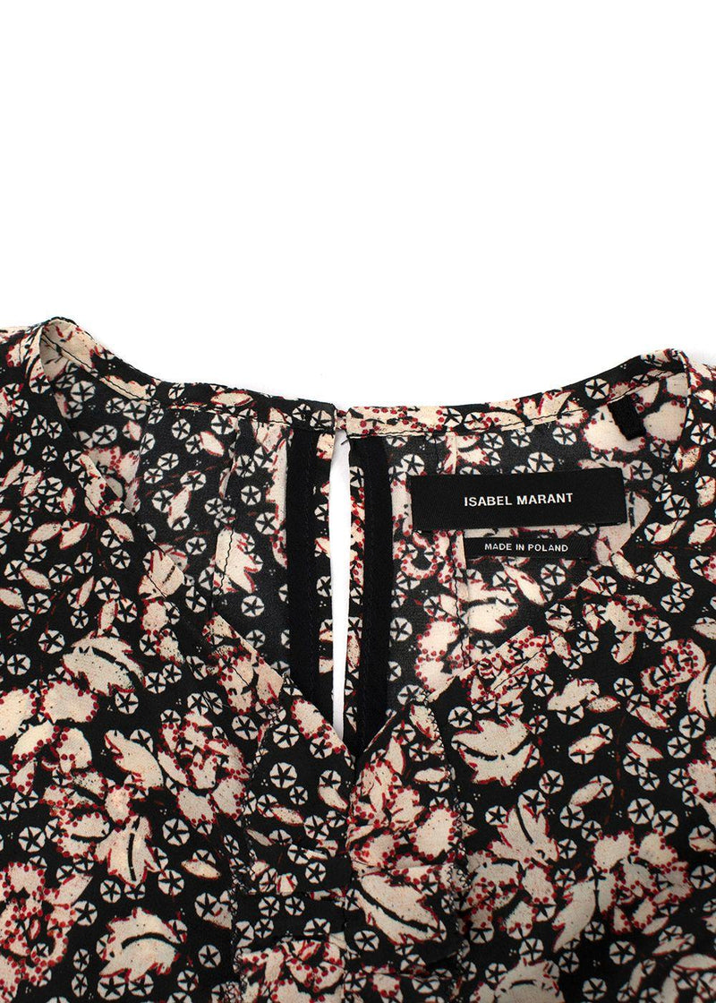 Isabel Marant Black Floral Puff Sleeve Silk Blouse