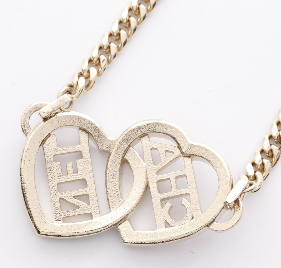 Chanel Double Heart Chain Necklace