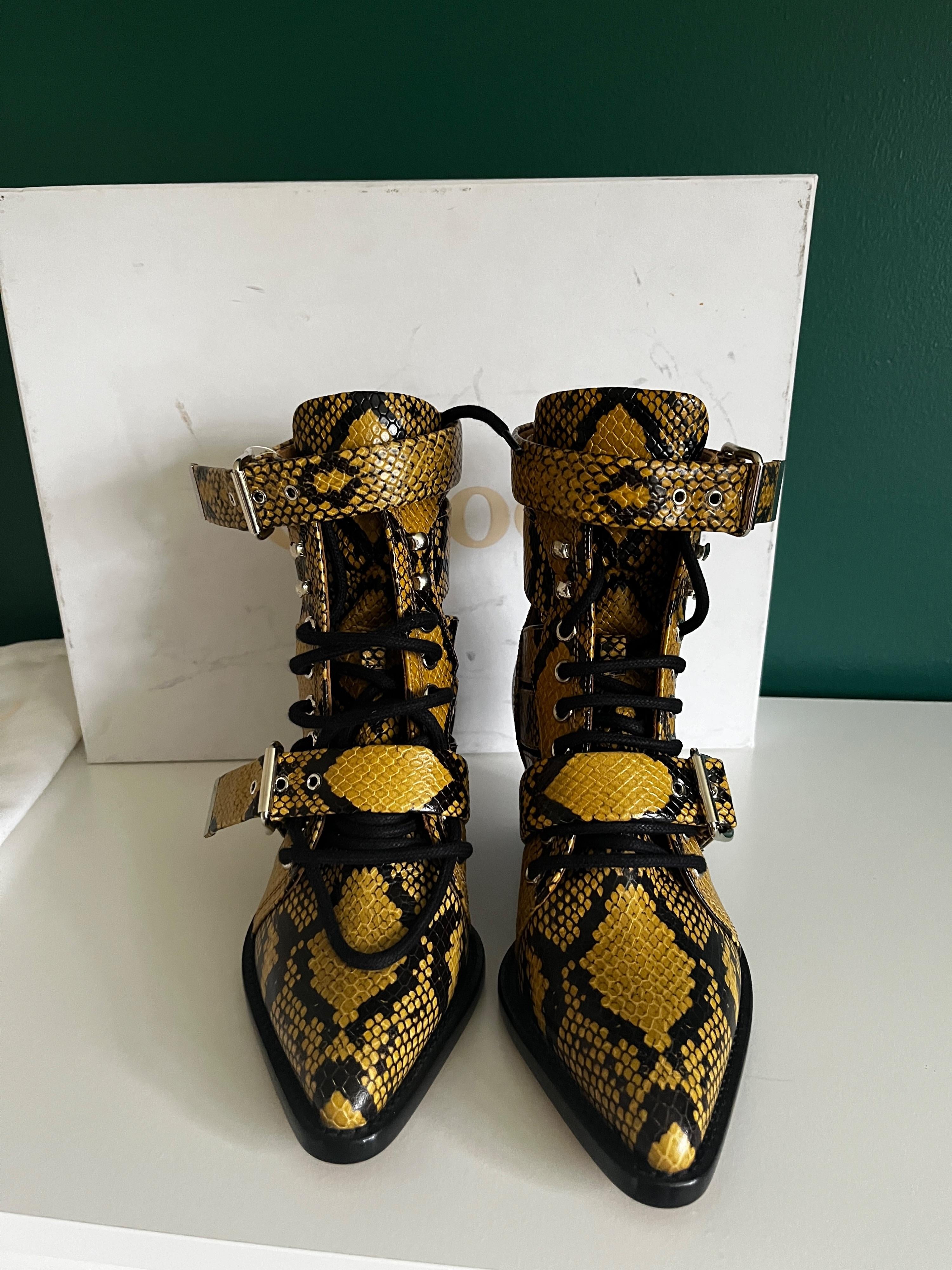 Chloe Yellow Snake Effect Rylee Ankle Boots