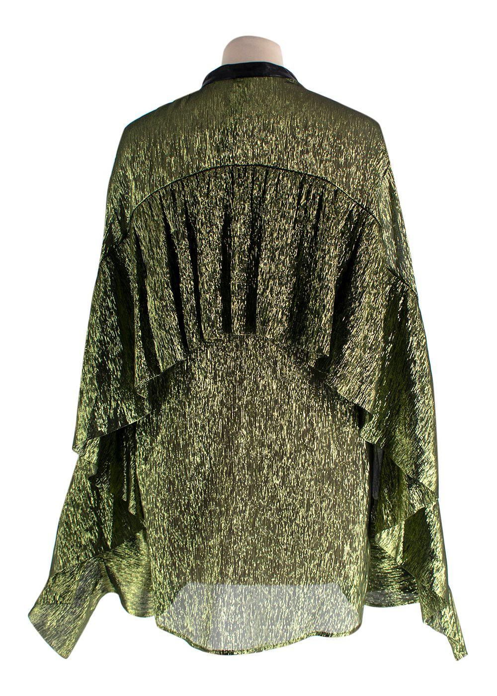 Petar Petrov Green Metallic Semi-Sheer Blouse