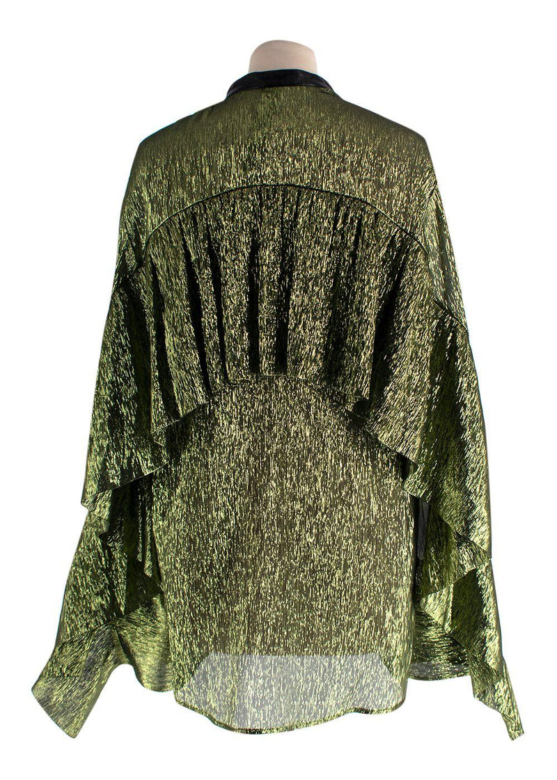 Petar Petrov Green Metallic Semi-Sheer Blouse