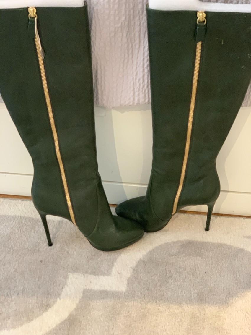 Casadei Bottle Green Leather Knee Boots