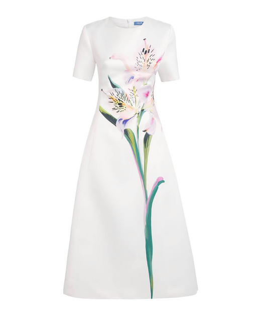 LEO LIN Satin Floral Caroline Midi Dress