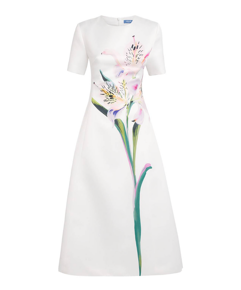 LEO LIN Satin Floral Caroline Midi Dress