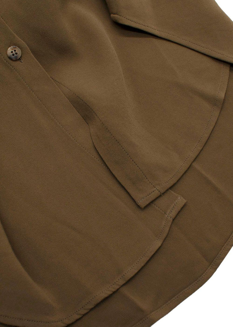 Asceno Green Khaki London Oversized Crepe Shirt