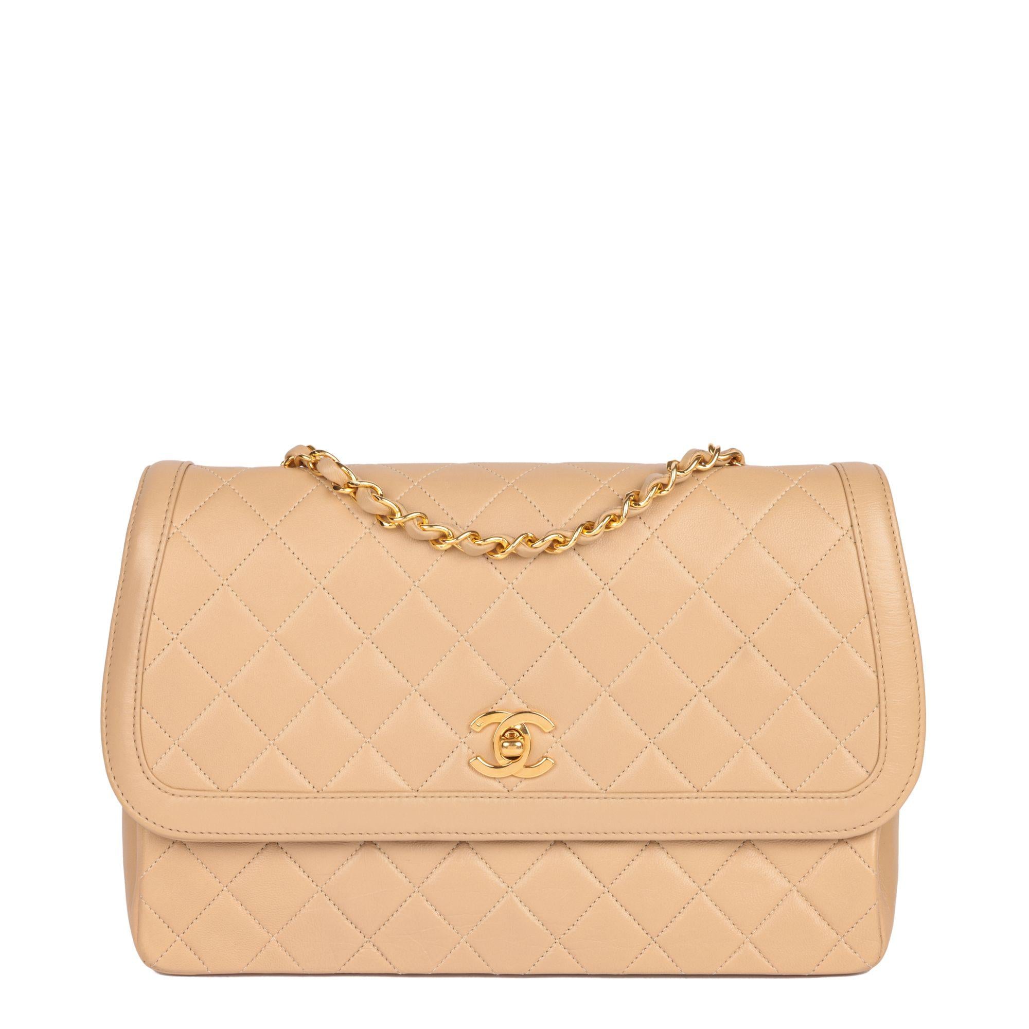Beige Vintage Quilted Leather Flap Bag & Waller