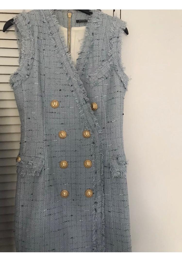 Balmain Pale Blue Tweed Sleeveless Dress