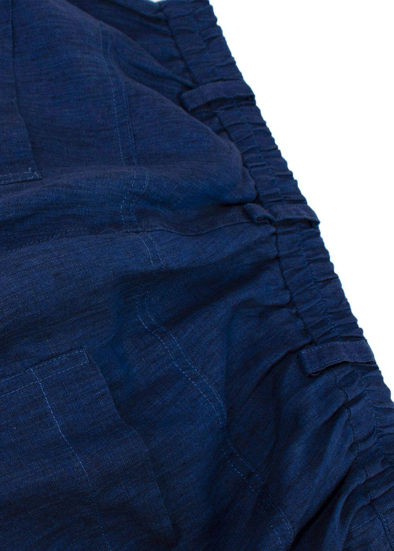 Momoni Navy Linen Wide Leg Trousers