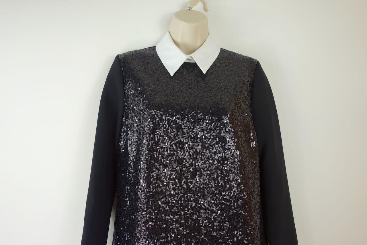 Black Sequin Contrast Collar Mini Dress