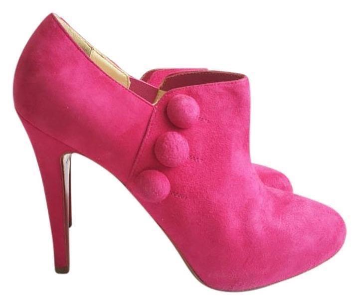 Christian Louboutin Pink Fushcia C'est  Moi Suede Leather Ankle Boots