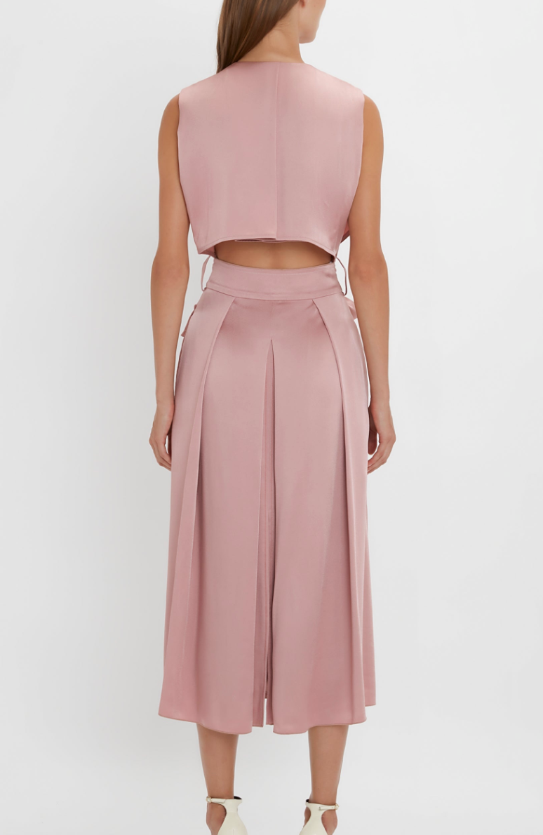 Victoria Beckham Cutout Hammered-Satin Midi Wrap Dress