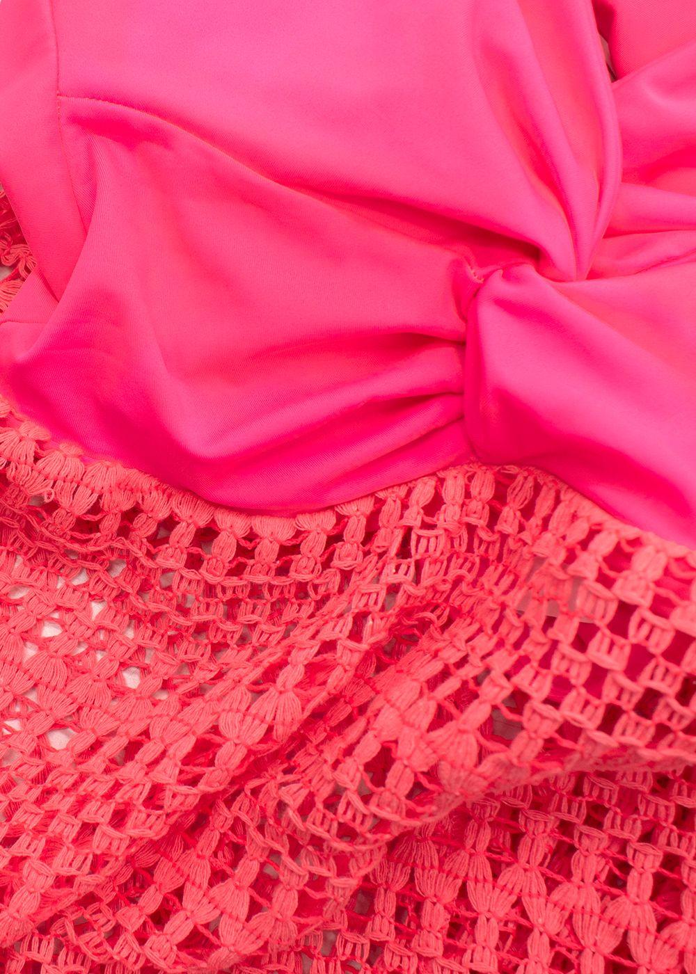 PatBO Neon Coral Halter Crochet Beach Dress