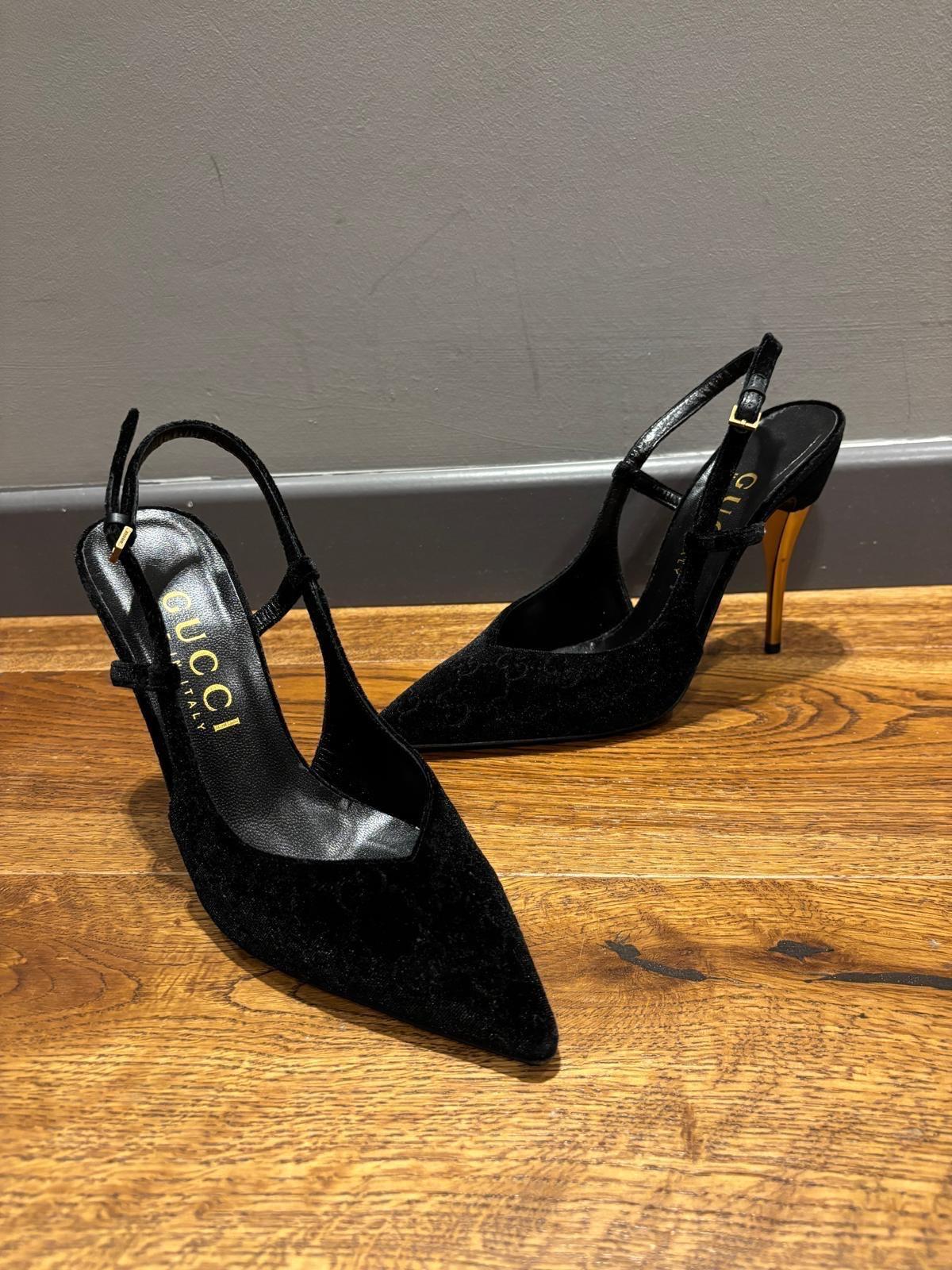 Gucci Black GG Velvet Heeled Sandals