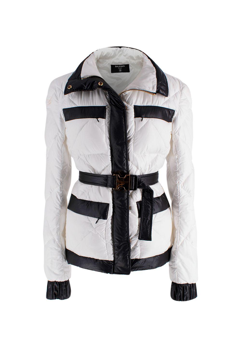 Balmain Black and White Belted Puffer Jacket