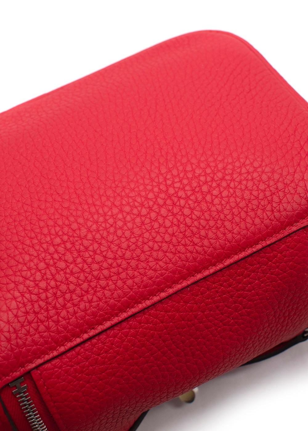 Hermes Mini Lindy in Red Clemence Leather with Palladium Hardware