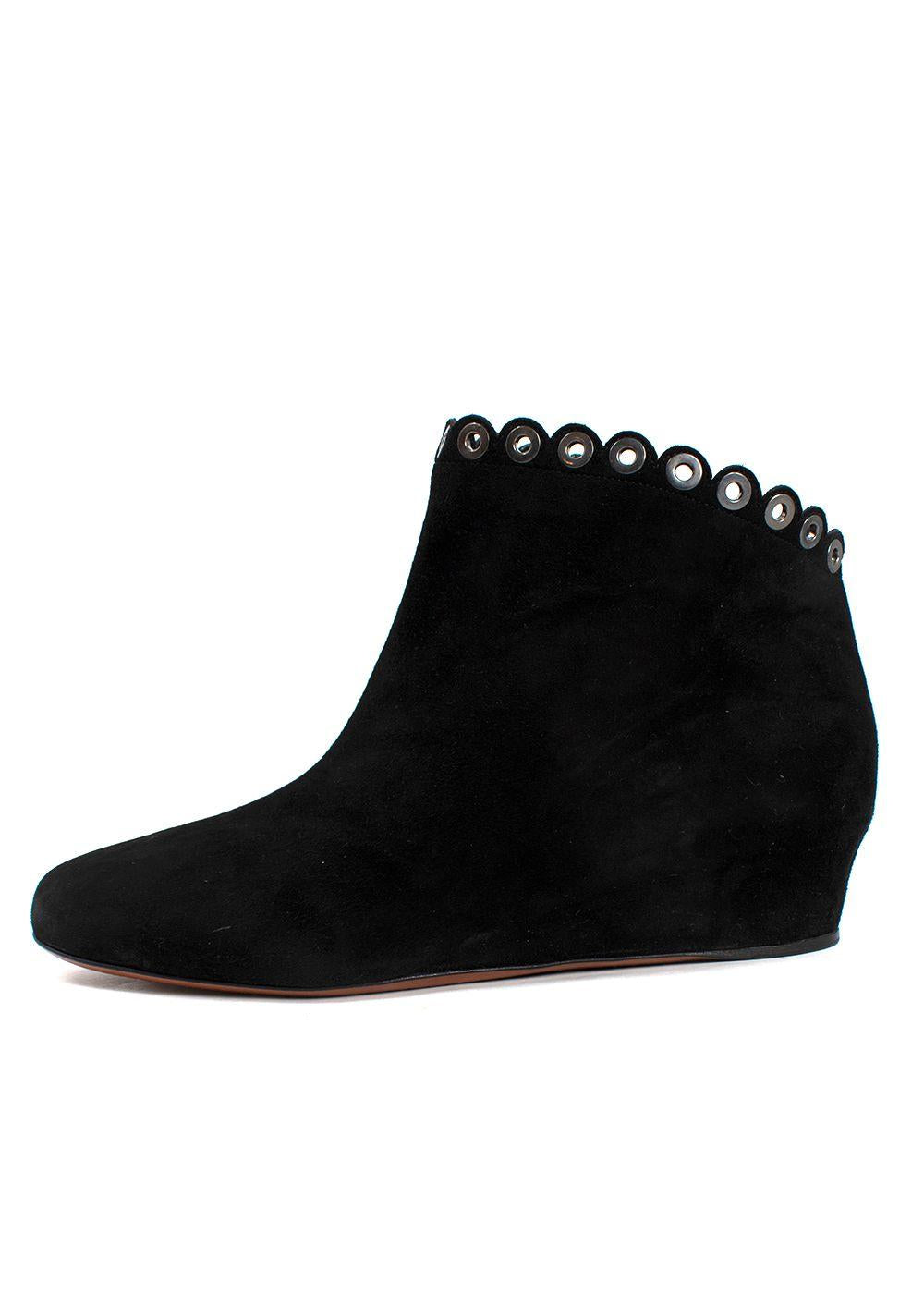 Alaia Black Suede Concealed Wedge Ankle Boots