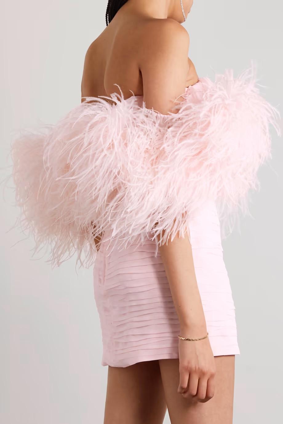 Pink Feather And Silk Mini Dress