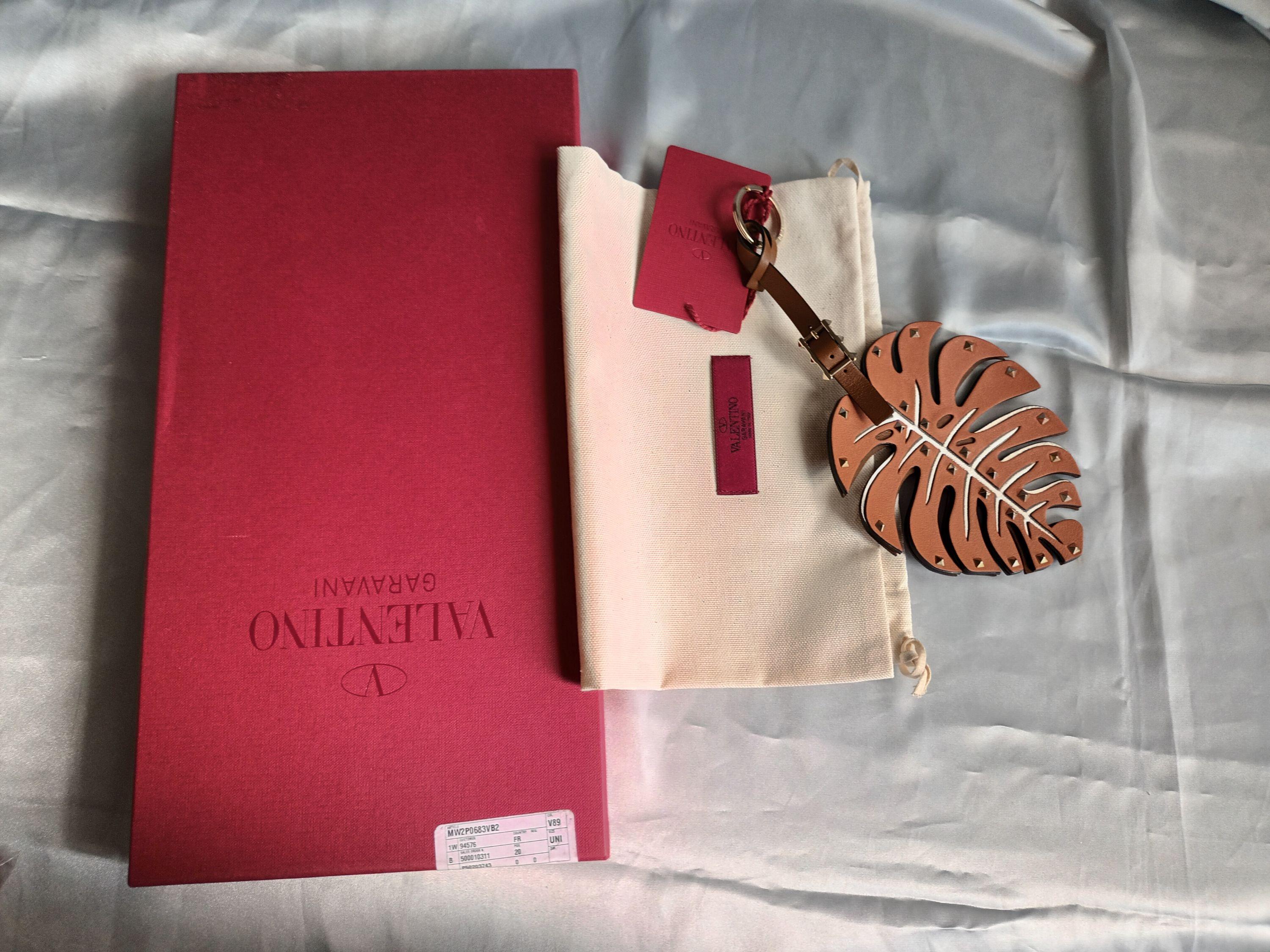 Valentino Tan Leather Monstero Leaf Keyring