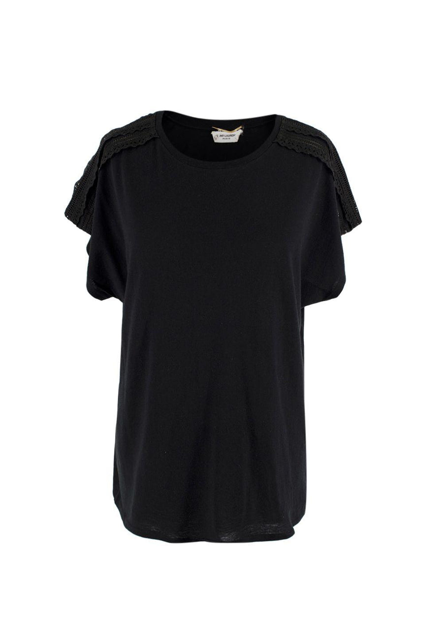 Saint Laurent Black Lace Embroidered T-Shirt