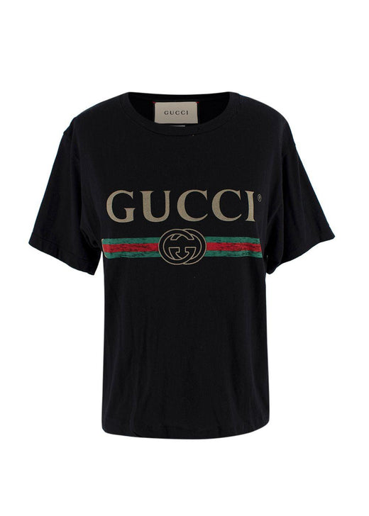 Gucci Black Washed Logo Distressed T-Shirt