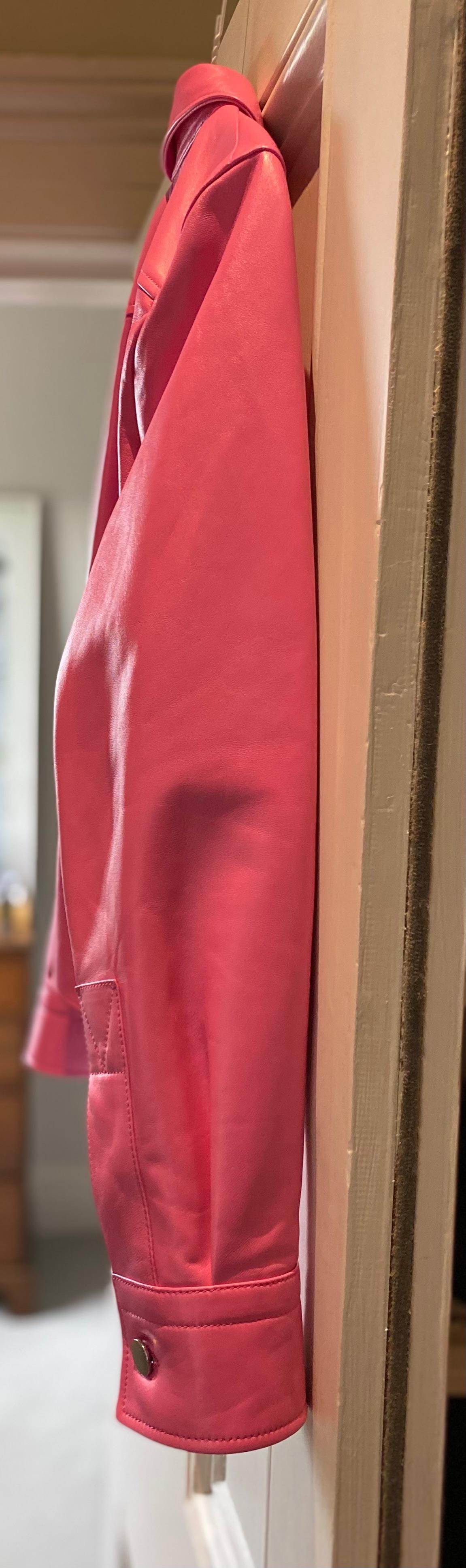 bubblegum pink leather shirt-jacket