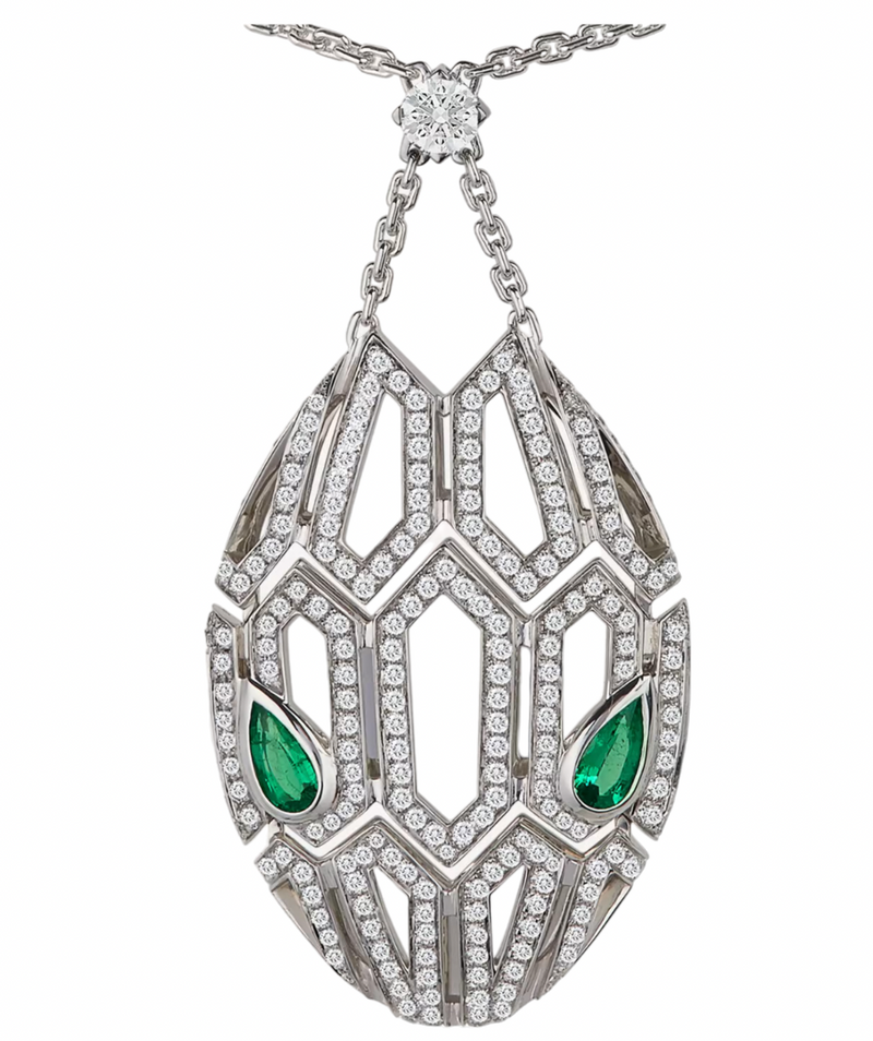 Dimaond And Emerald Serpenti Necklace