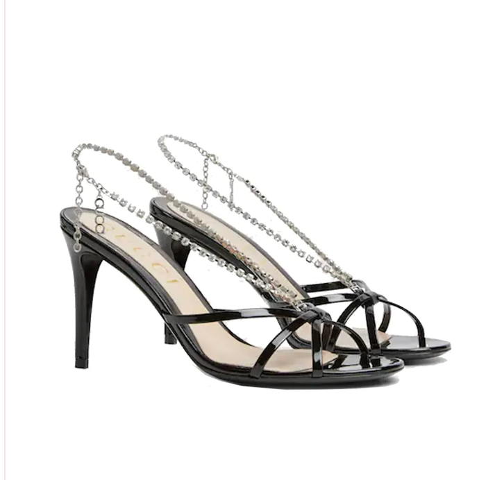 Gucci Patent And Crystal Sandals